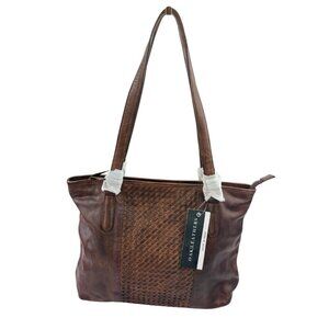 *New Oak Leathers Handbag Purse Brown Weaved Leather Satchel Shoulder Bag